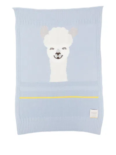 Gensami Llama-intarsia Knitted Blanket In Blue