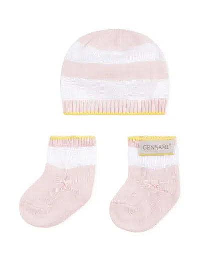 Gensami Babies' Striped Beanie Set In Pink