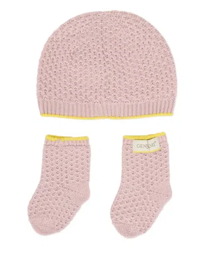 Gensami Babies' Textured-knit Hat Set In Pink