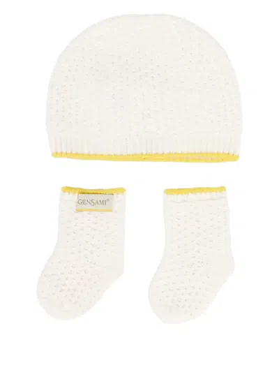 Gensami Babies' Textured-knit Hat Set In White