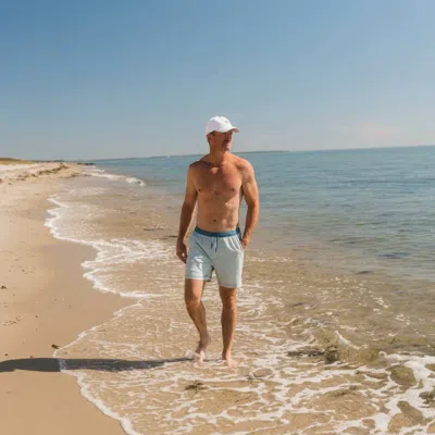 Genteal Marina Performance Swim Trunks In Great White In Blue