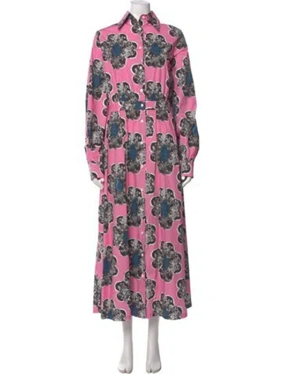 Pre-owned Gentile Catone Floral Print Long Dress In Pink