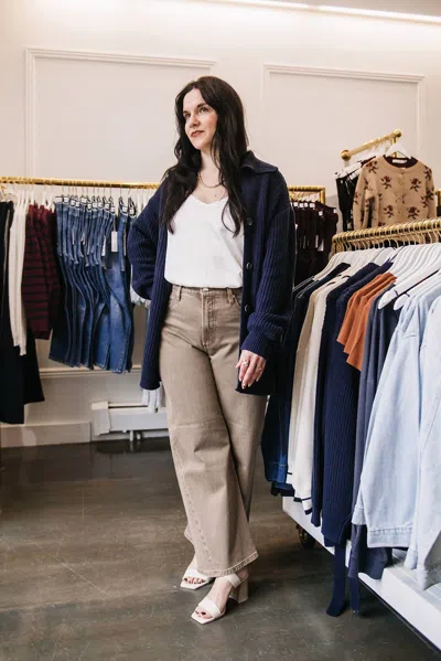 Gentle Fawn Longline Tie Cardigan In Navy In Gray