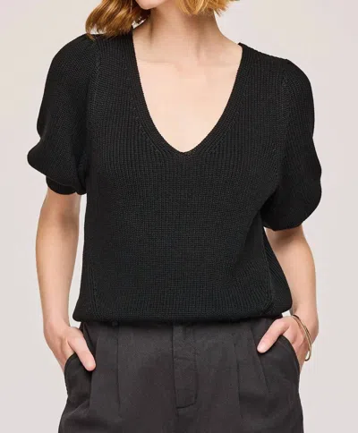 Gentle Fawn V-neck Short Sleeve Knit Top In Black