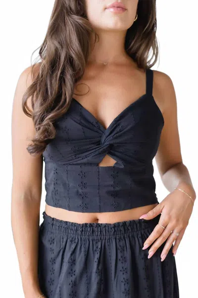 Gentle Fawn Veronica Eyelet Tank Top In Black In Blue