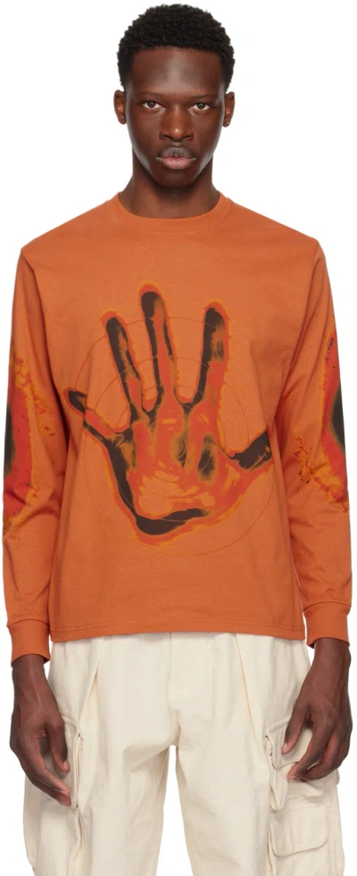 Gentle Fullness Orange Hand Long Sleeve T-shirt In Burnt Orange Hand