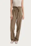 GENTLE HERD HIGH-RISE STRAIGHT WOOL-BLEND PANTS IN KHAKI