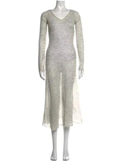 Pre-owned Gentle Herd Patterned Long Dress In Grey