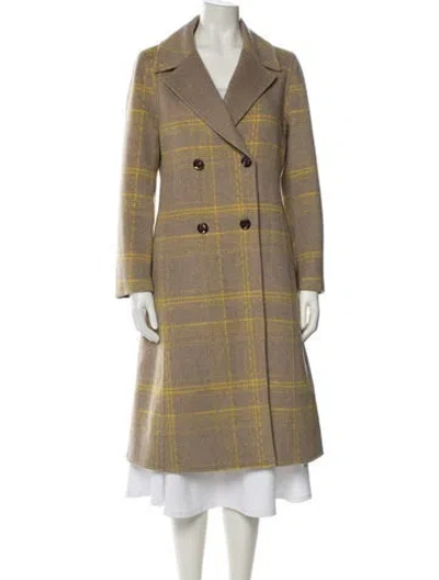 Pre-owned Gentle Herd Wool Plaid Print Trench Coat In Neutral
