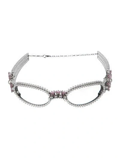 Pre-owned Gentle Monster Bijou De Faux Pearl Accents Eyeglasses W/ Tags In Metallic/silver