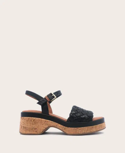 Gentle Souls - Dorris Woven Leather Cork Platform Sandal In Black Leather