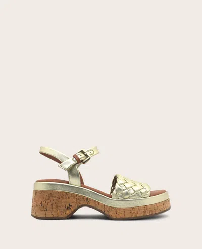Gentle Souls - Dorris Woven Leather Cork Platform Sandal In Platino Leather