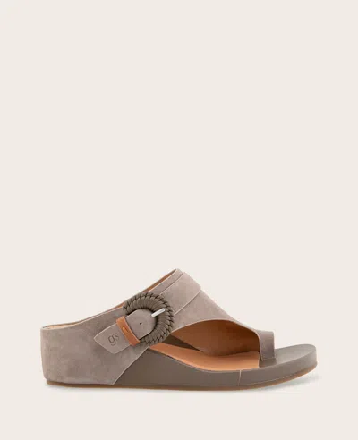 Gentle Souls - Galina Suede Toe Ring Buckle Wedge Sandal In Gray
