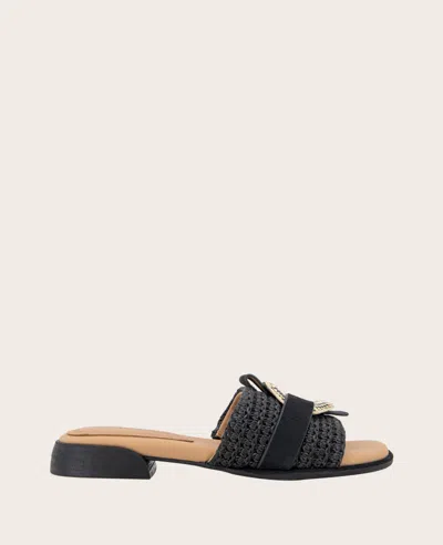 Gentle Souls - Hudson Raffia Slip On Sandal In Black Raffia