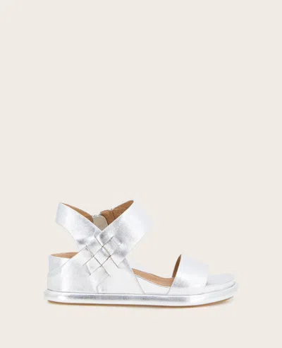 Gentle Souls - Jolisa Metallic Woven Detail Wedge In Silver Leather