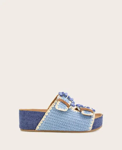 Gentle Souls - Kendall Raffia Wrap Buckle Wedge In Light Blue Raffia