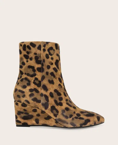 Gentle Souls - Nash Leopard Suede Side Zip Wedge Bootie In Brown