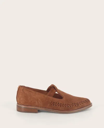 Gentle Souls - Argyle Suede T-strap Loafer In Luggage Suede