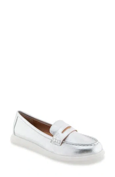 Gentle Souls Bailey Metallic Penny Loafer In Silver