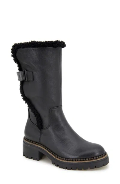 Gentle Souls By Kenneth Cole Bradford Faux Shearling Trim Boot In Black Leather