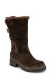 Gentle Souls By Kenneth Cole Bradford Faux Shearling Trim Boot In Chocolate Suede