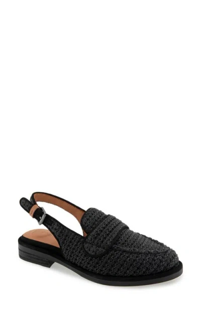 Gentle Souls By Kenneth Cole Caleb Slingback Raffia Loafer Flat In Black Raffia