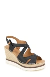 Gentle Souls By Kenneth Cole Elise Slingback Espadrille Platform Wedge Sandal In Black Leather