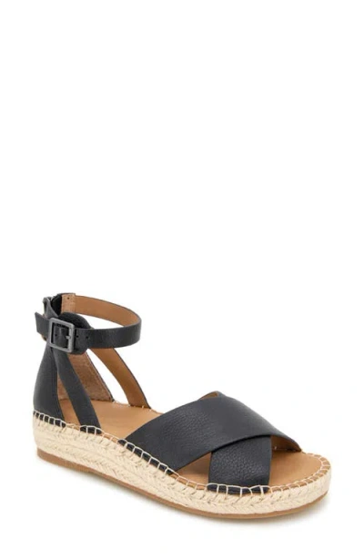 Gentle Souls By Kenneth Cole Leon Ankle Strap Wedge Sandal In Black Leather