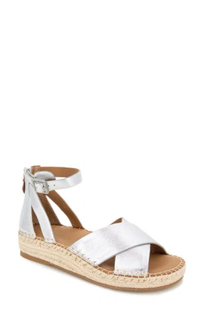 Gentle Souls By Kenneth Cole Leon Ankle Strap Wedge Sandal In Silver Leather