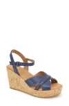 Gentle Souls By Kenneth Cole Nomi Ankle Strap Platform Wedge Sandal In Navy Metal