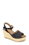 Gentle Souls By Kenneth Cole Nomi Espadrille Ankle Strap Platform Wedge Sandal In Black Raffia