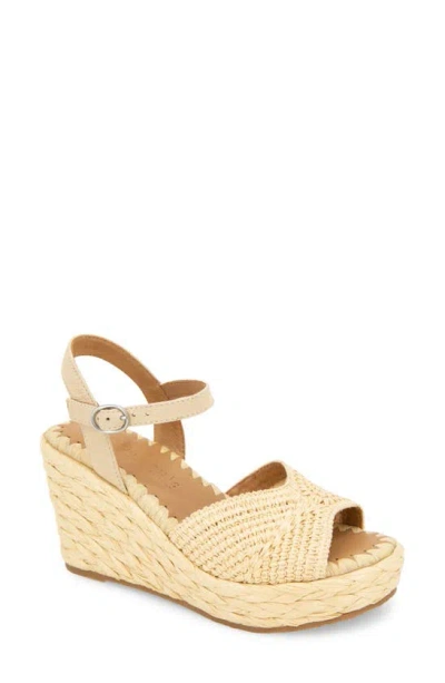 Gentle Souls By Kenneth Cole Nomi Espadrille Ankle Strap Platform Wedge Sandal In Natural Raffia