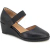 Gentle Souls By Kenneth Cole Oriana Ankle Strap Wedge Pump In Black Leather