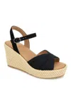 Gentle Souls By Kenneth Cole Nomi Espadrille Ankle Strap Platform Wedge Sandal In Black Fabric