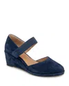 Gentle Souls By Kenneth Cole Oriana Ankle Strap Wedge Pump In Navy Suede