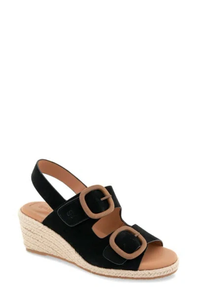 Gentle Souls Greca Espadrille Slingback Platform Wedge Sandal In Black