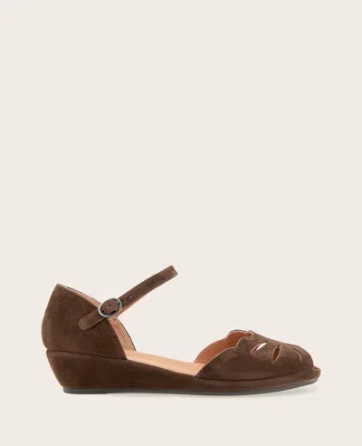 Gentle Souls - Lily Moon Suede Ankle Strap Mini Wedge Sandal In Chocolate Suede