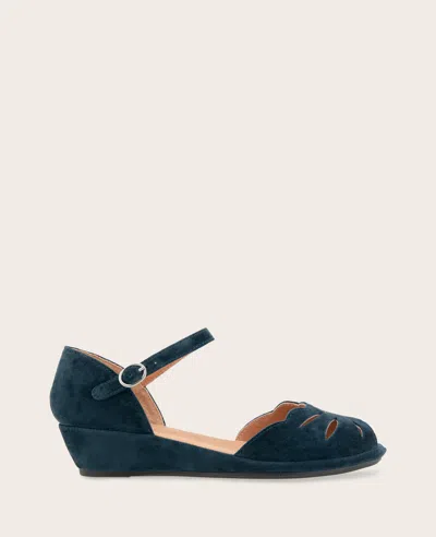 Gentle Souls - Lily Moon Suede Ankle Strap Mini Wedge Sandal In Navy Suede