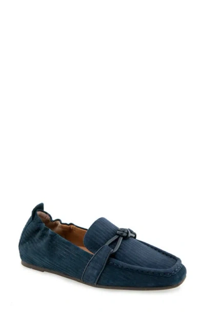 Gentle Souls Sophie Knot Leather Loafer In Navy Ribb Suede