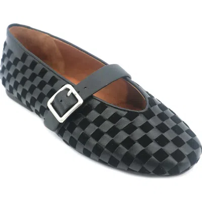 Gentle Souls Winifred Woven Mary Jane Flat In Black