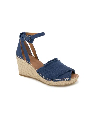 Gentle Souls Women's Charli X Band Buckle Sandals In Navy Canvas- Cotton
