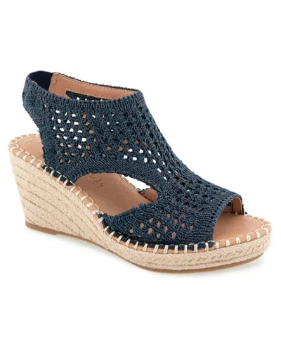 Gentle Souls Women's Cody Knit Round Toe Wedge Sandals In Blue