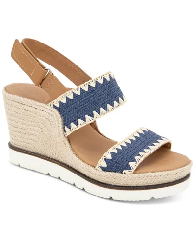 GENTLE SOULS WOMEN'S EVORA STITCHED-TRIM WEDGE SANDALS