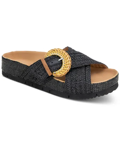 Gentle Souls Women's Louisa Buckled Slide Sandals In Black Raffia