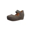 Gentle Souls Women's Nyssa Ruffle Strap Wedge 2 In Cement In Beige