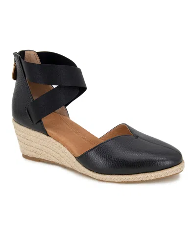 Gentle Souls Women's Orya Wedge Pointy Toe Espadrille Sandals In Black Suede