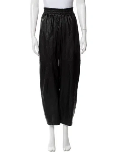 Pre-owned Gentry Portofino Leather Wide Leg Pants In Gray