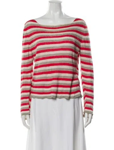 Pre-owned Gentry Portofino Linen Striped Sweater In Red