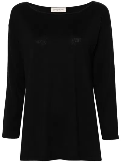 Gentry Portofino Boat-neck Fine-knit Jumper In Black