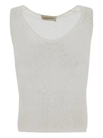 Gentry Portofino Open-knit Top In White